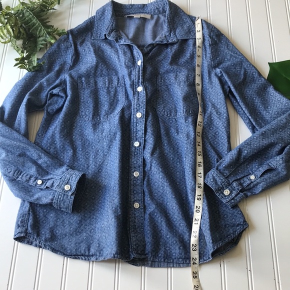 Loft blue button up shirt printed white - Picture 6 of 9